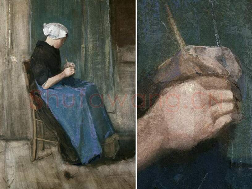 梵高水彩人物《在编织的斯赫温宁妇女》