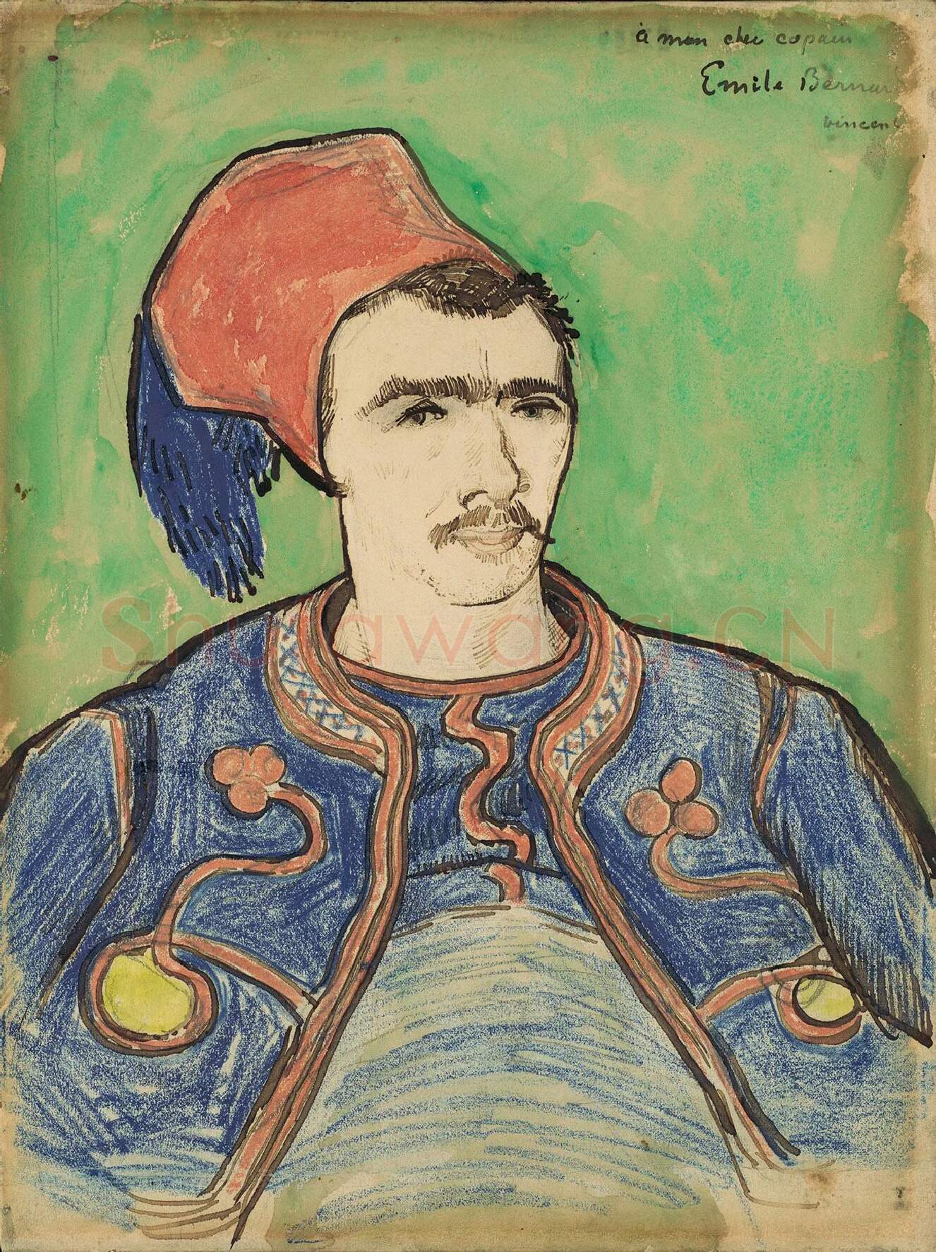 文森特·梵高水彩蜡笔画人物胸像