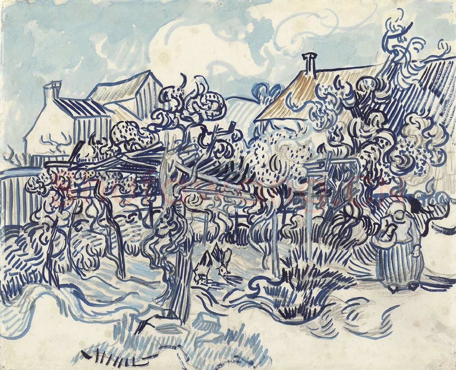 梵高水彩画作品《农家葡萄园》