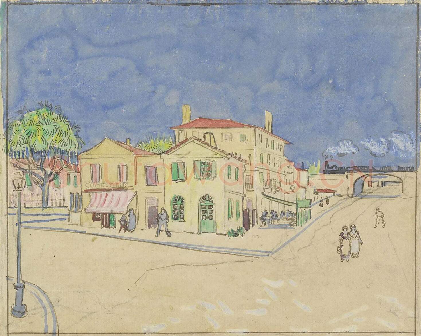 梵高水彩画《阿尔勒的黄房子》