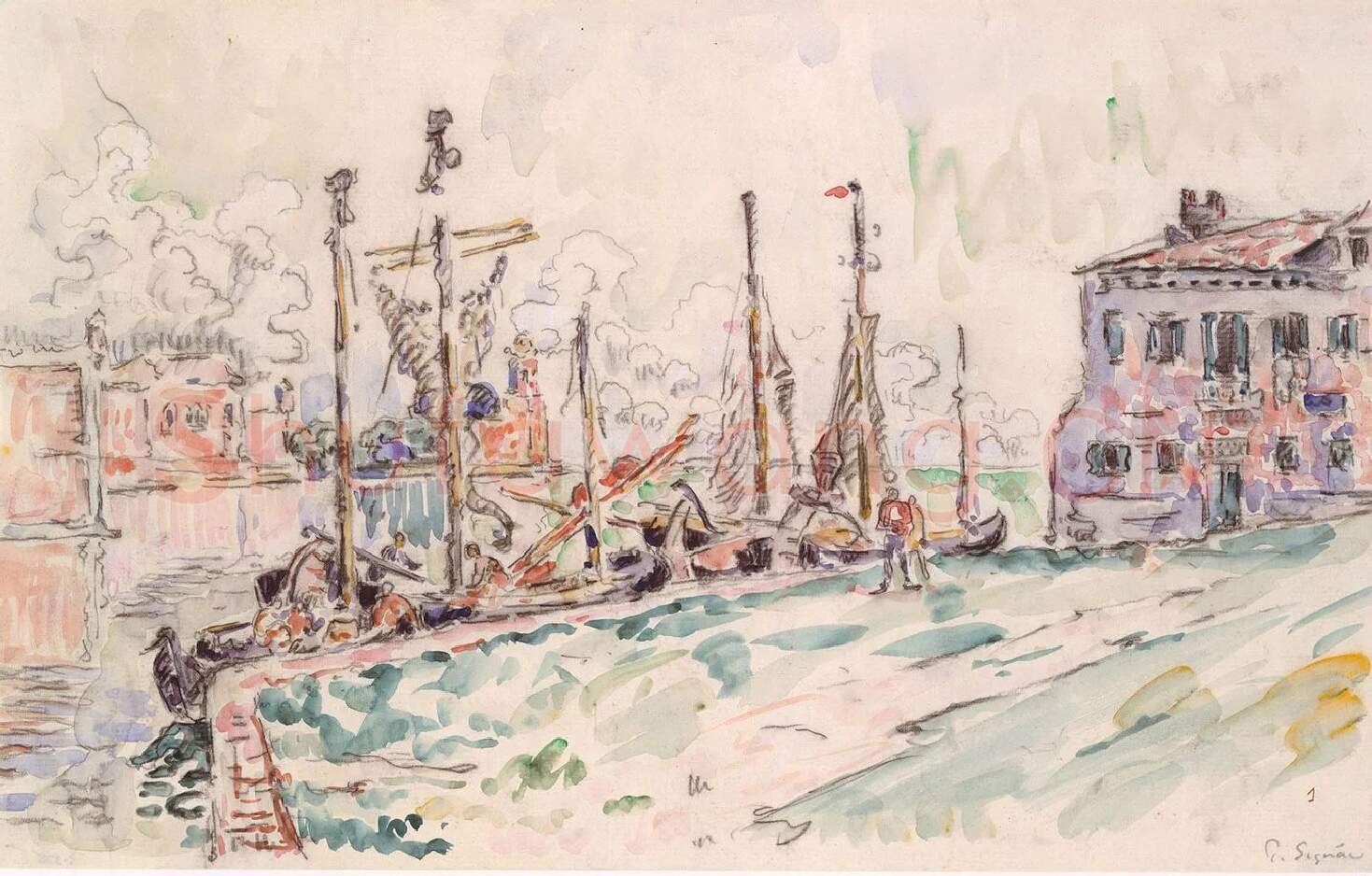 新印象派“西涅克”水彩风景画《威尼斯》
