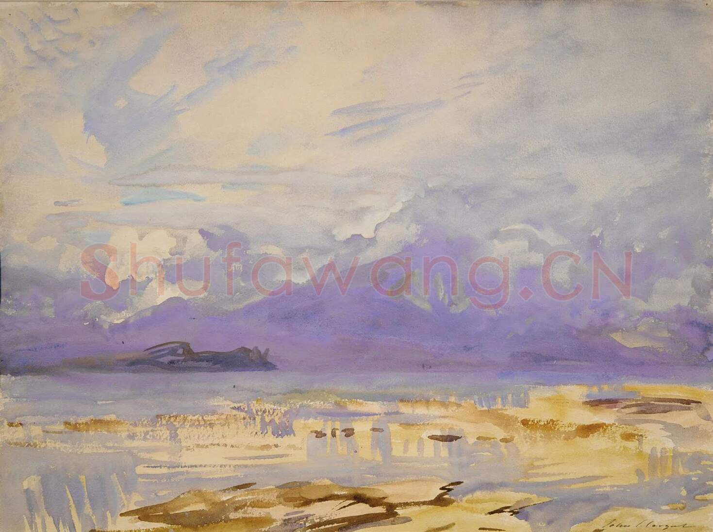 萨金特水彩画风景《锡尔苗内的山》