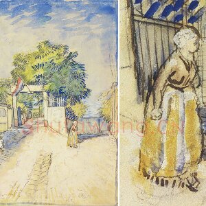 梵高水彩画风景《Entrance to the Moulin de la Galette》