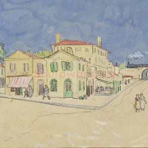 梵高水彩画《阿尔勒的黄房子》