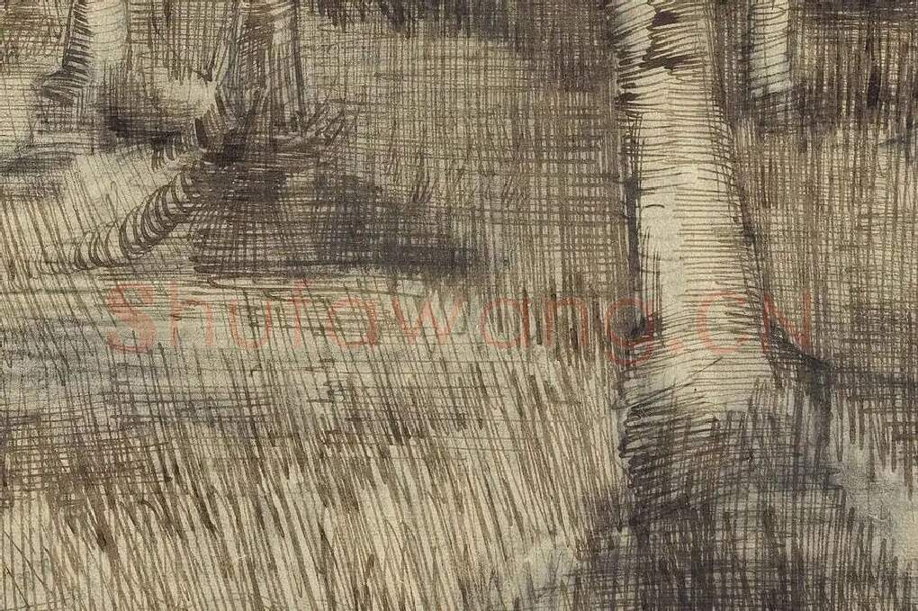 梵高素描风景《Pollard Birches》局部 (2)