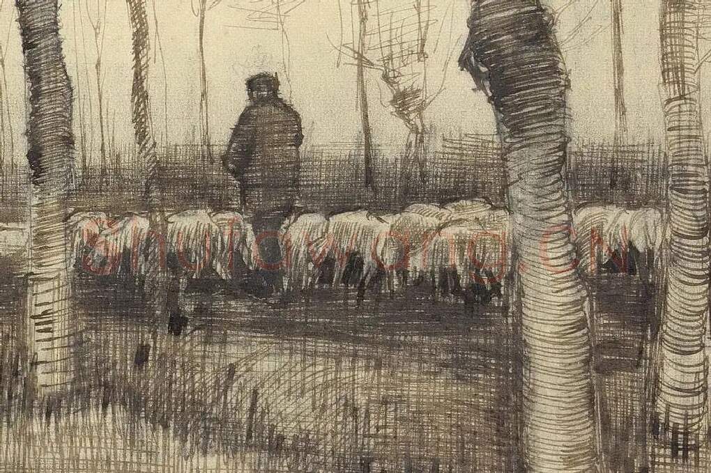 梵高素描风景《Pollard Birches》局部 (3)