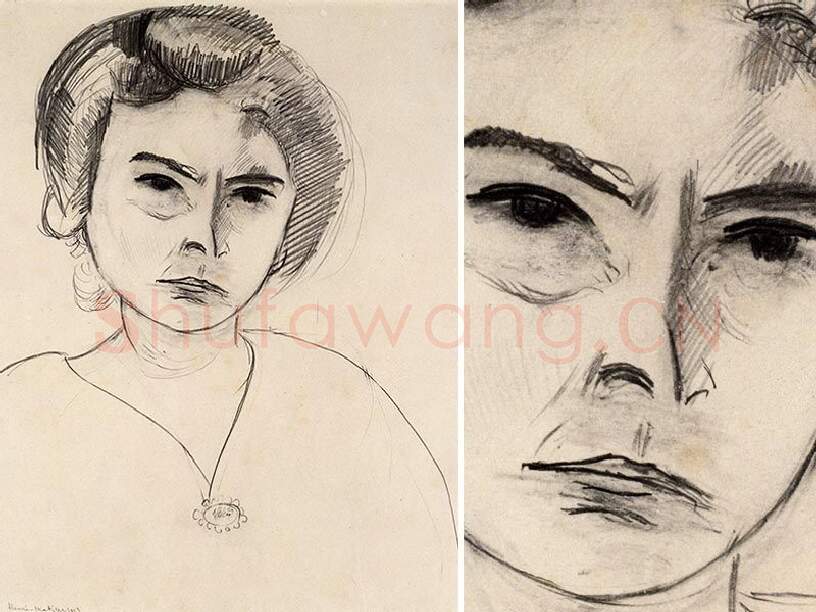 马蒂斯素描画《哈丽特·莱恩·莱维肖像》