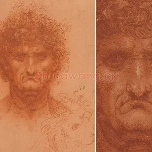 达·芬奇素描人物头像《正面卷发男子肖像》