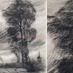 梵高素描风景《狂风中的大树》