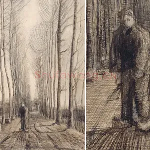 梵高素描风景作品《杨树大道》